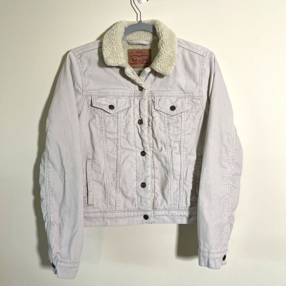 Levi's Strauss Women's Corduroy Sherpa Lined Trucker Jacket Cream Size Small